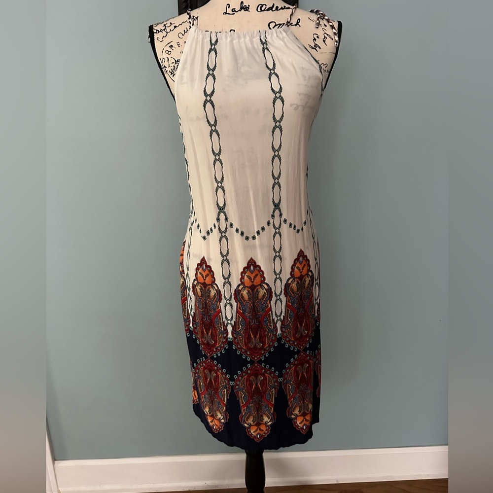 Cream Halter Sheath Midi Dress for Cocktail